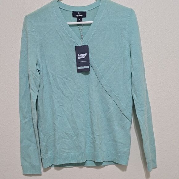 Lands' End 100% Cashmere Light Blue V-Neck Sweater small - Picture 1 of 7